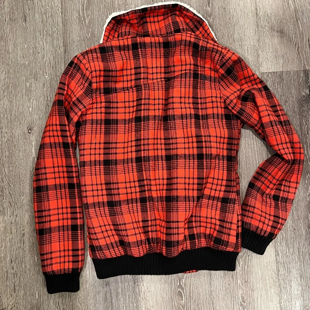 Volcom Red and Black Plaid Jacket with White Collar - Picture 8 of 16